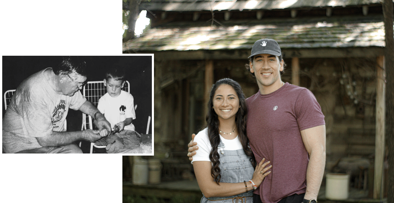 Rebekah and Dirk Standing side by side out front of Papa's cabin.